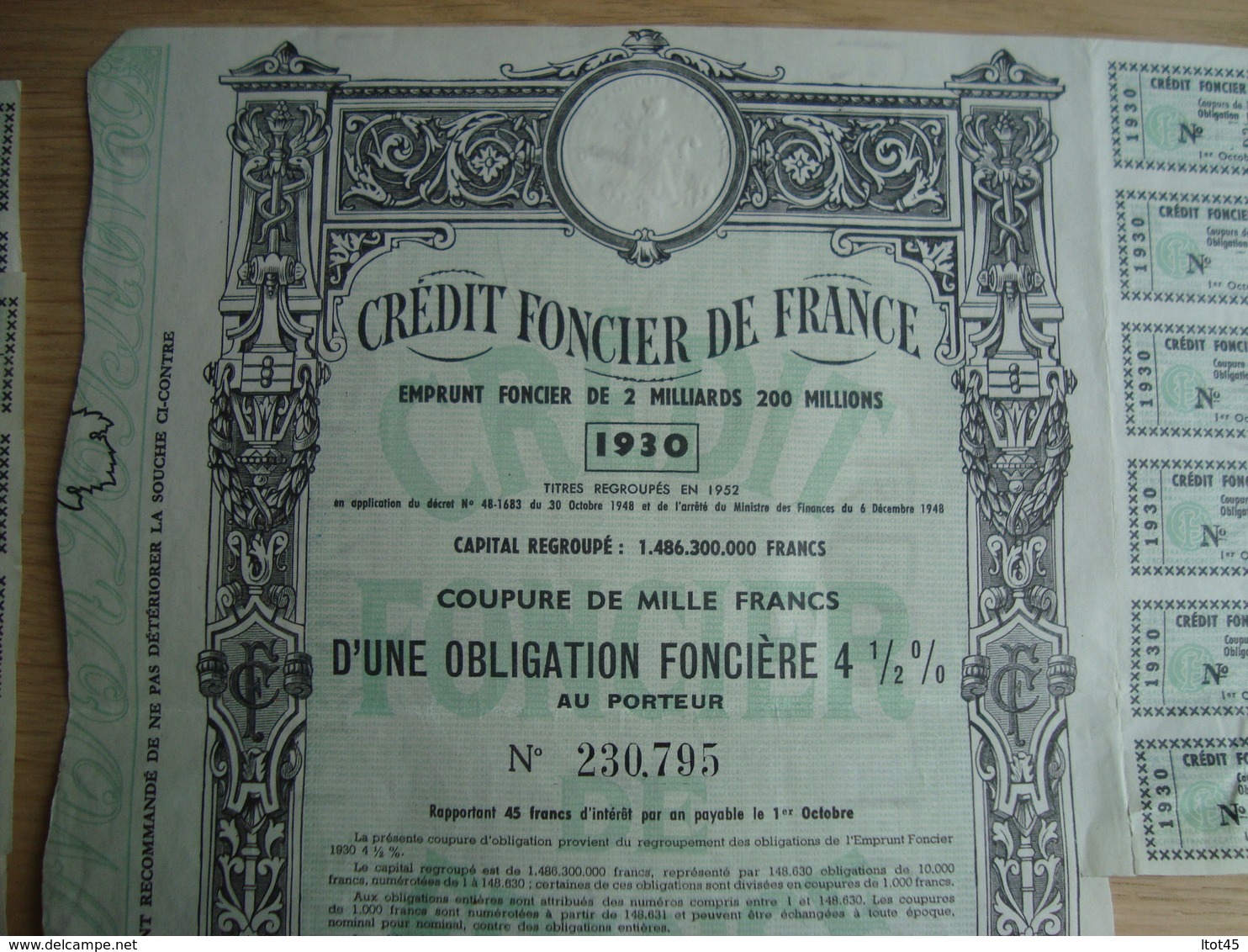 LOT DE 4 ACTIONS 1000 FRANCS CREDIT FONCIER DE FRANCE - Afrique