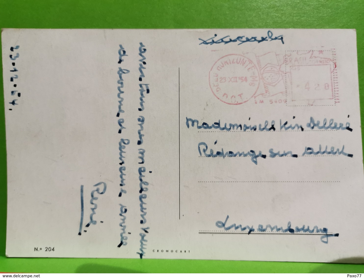 Carta Postale, Belo Horizonte Enviada Ao Luxembourg 1954 - Belo Horizonte