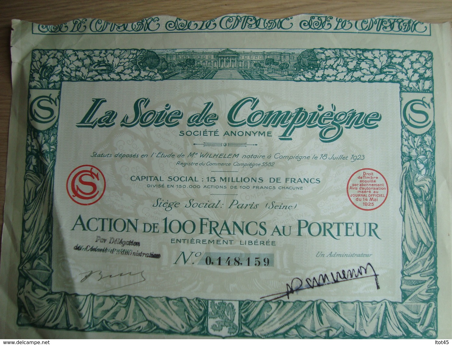 ACTIONS 100 FRANCS LA SOIE DE COMPIEGNE - Afrique