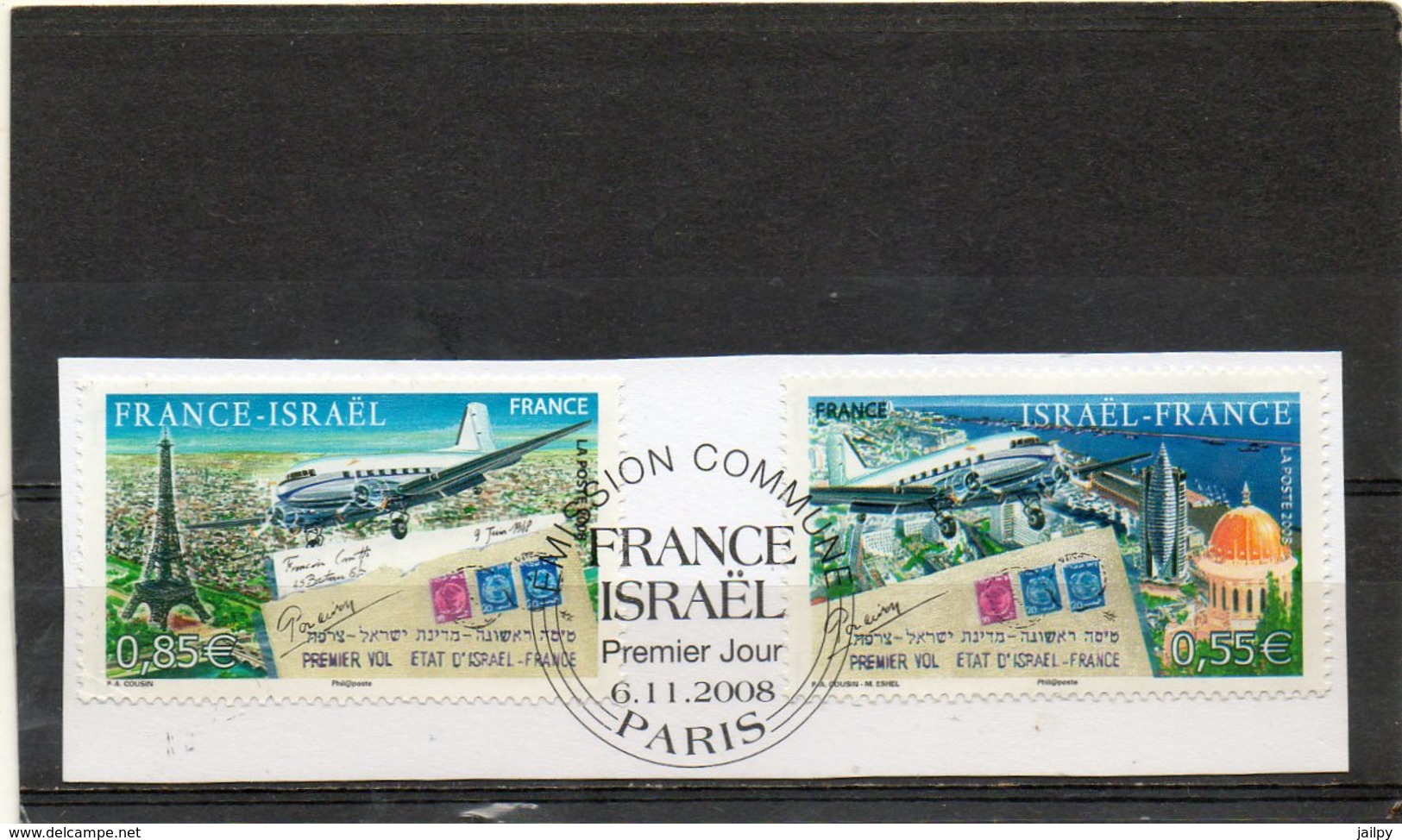 FRANCE   2 Timbres 0,55 € Et 0,85 €   2008   Y&T: 4299 Et 4300   Emission Commune: France/Iraël   Sur Fragment Oblitérés - Used Stamps