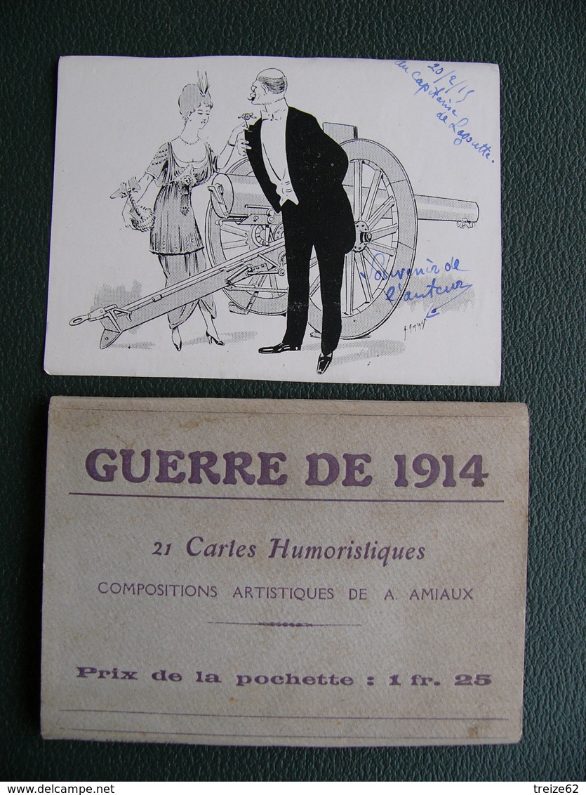 Pochette Complète De 21 CPA  Illustrations A. AMIAUX  GUERRE DE 1914  Satiriques, Guillaume,... . + Souvenir De L'auteur - Guerre 1914-18