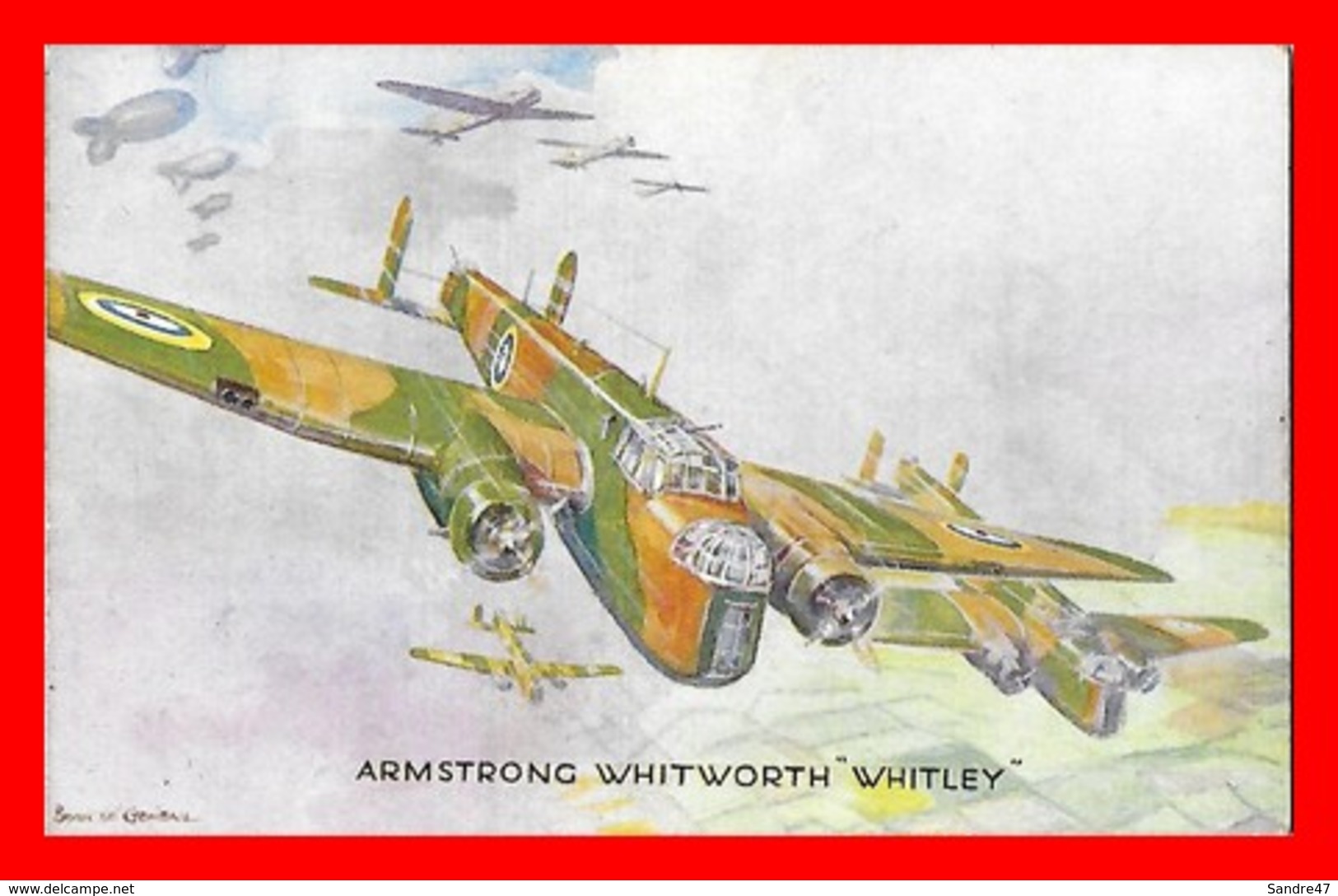 CPSM/pf AVIATION.  Armstrong Whitworth " WHITLEY ".  Illustrateur Bryan De GRINEAU...K905 - 1939-1945: 2nd War