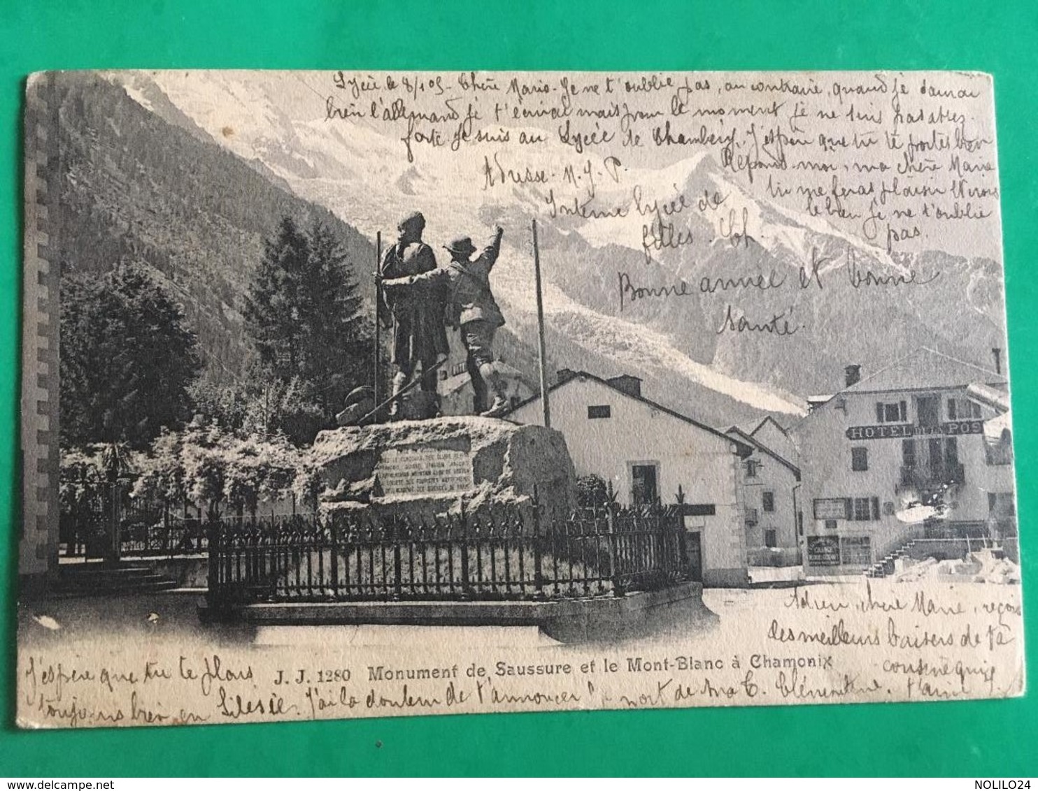 Cpa, MONUMENT DE SAUSSURE ET LE MONT BLANC à Chamonix (74, Haute Savoie), écrite En 1905 - Chamonix-Mont-Blanc