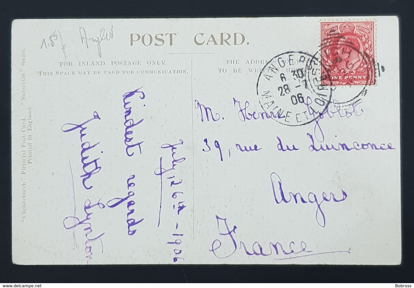 1906 PC, St.Helen's, Ipswich To Angers France, United Kingdom, England, Great Britain - Ipswich