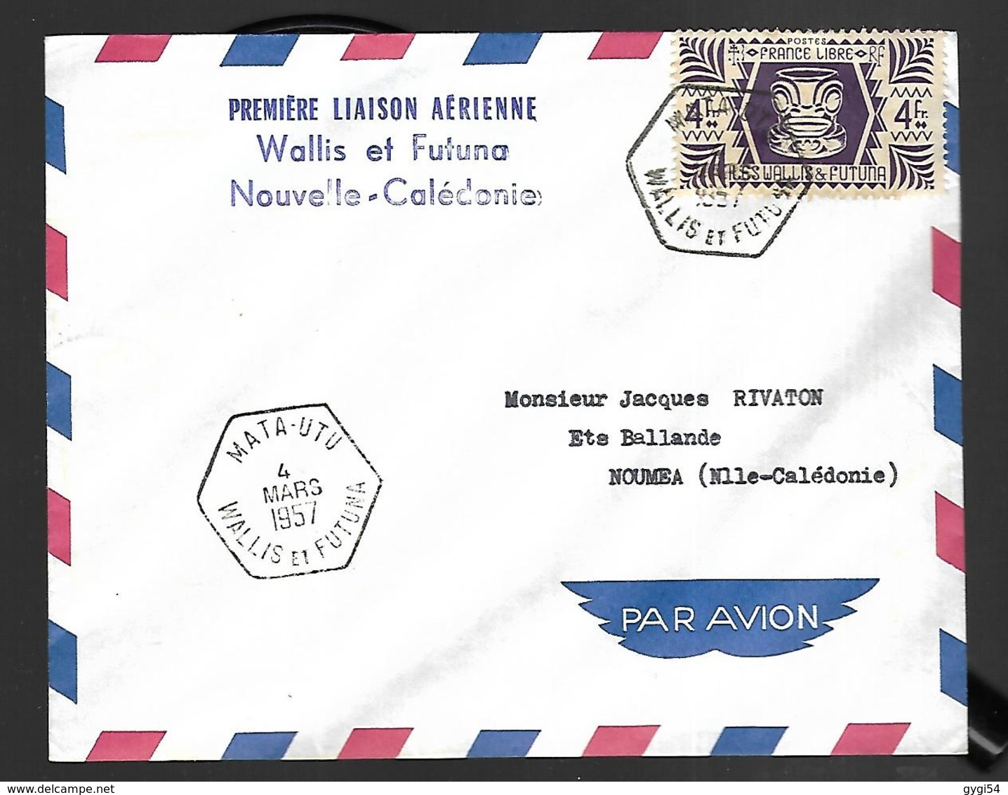 Première Liaison Wallis Et Futuna  Nouvelle Calédonie 04 Mars 1957 - Briefe U. Dokumente