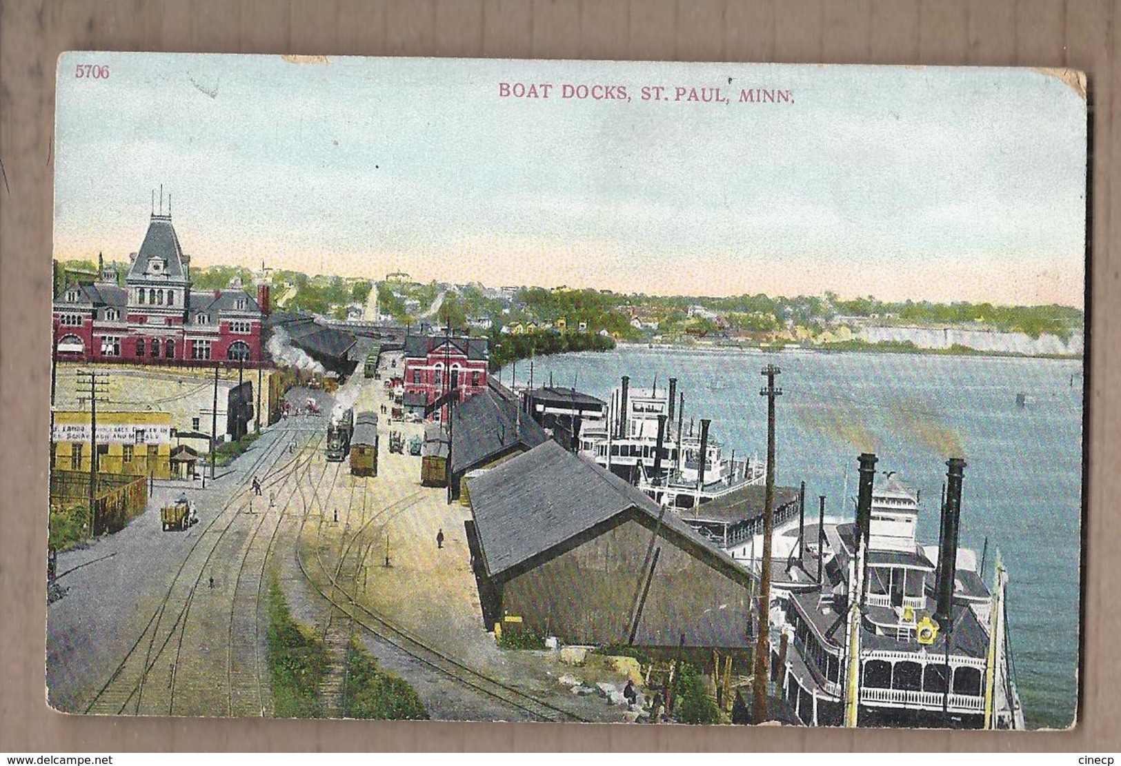 CPA USA - SAINT-PAUL - Boat Docks - TB PLAN Bâteaux à Quai + VOIE CHEMIN DE FER TRAIN LOCOMOTIVE ANIMATION - St Paul