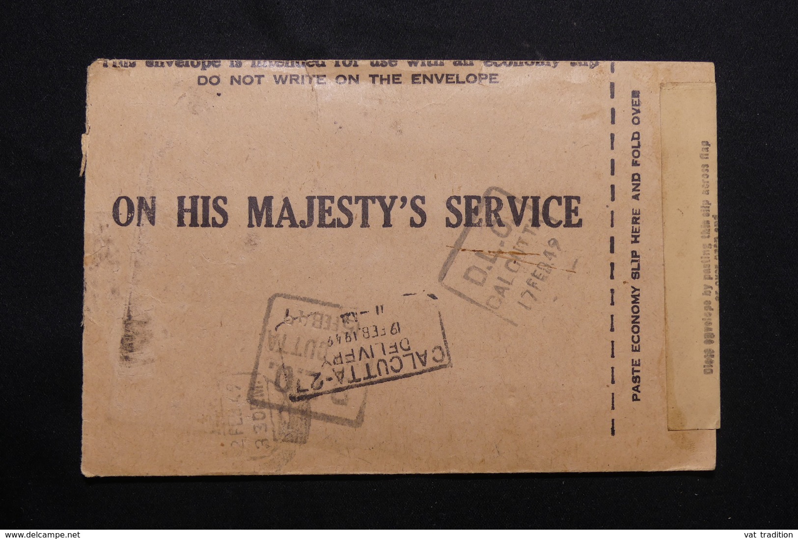 INDE - Enveloppe Avec étiquette De Non Distribution De Calcutta En 1949, à étudier - L 54392 - Briefe U. Dokumente