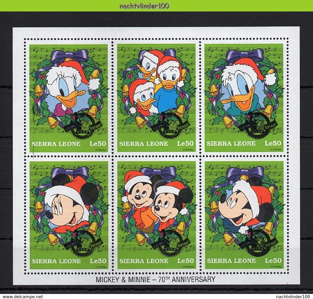 NdxA378b WALT DISNEY DONALD MICKEY CHRISTMAS MUSIC NOTES ** OPDRUK OVERPRINT ** SIERRA LEONE 1997 PF/MNH # - Disney