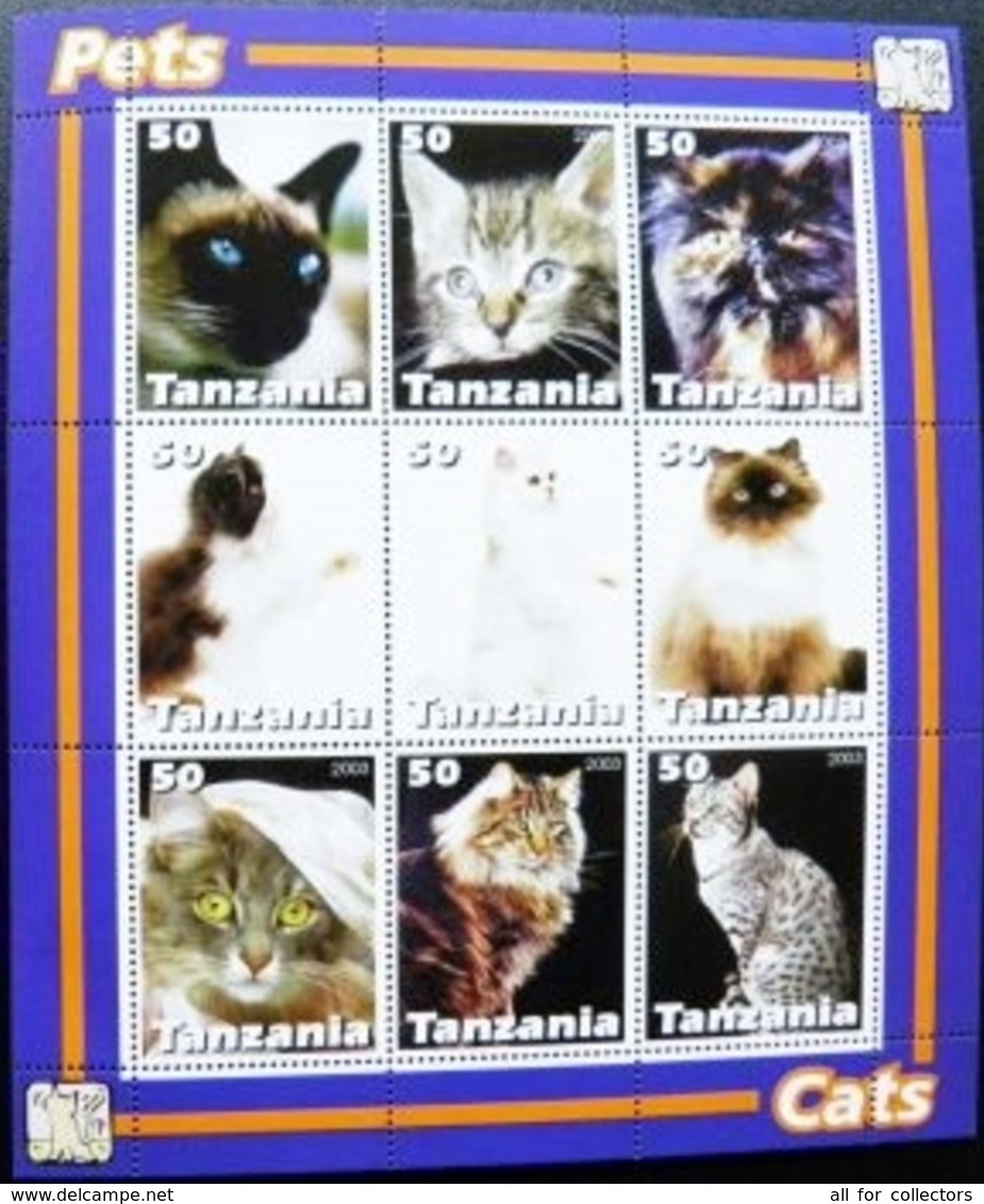 SALE! M/s + Sheetlet Animals Cats Cat Pets Tanzania 2003 - Chats Domestiques