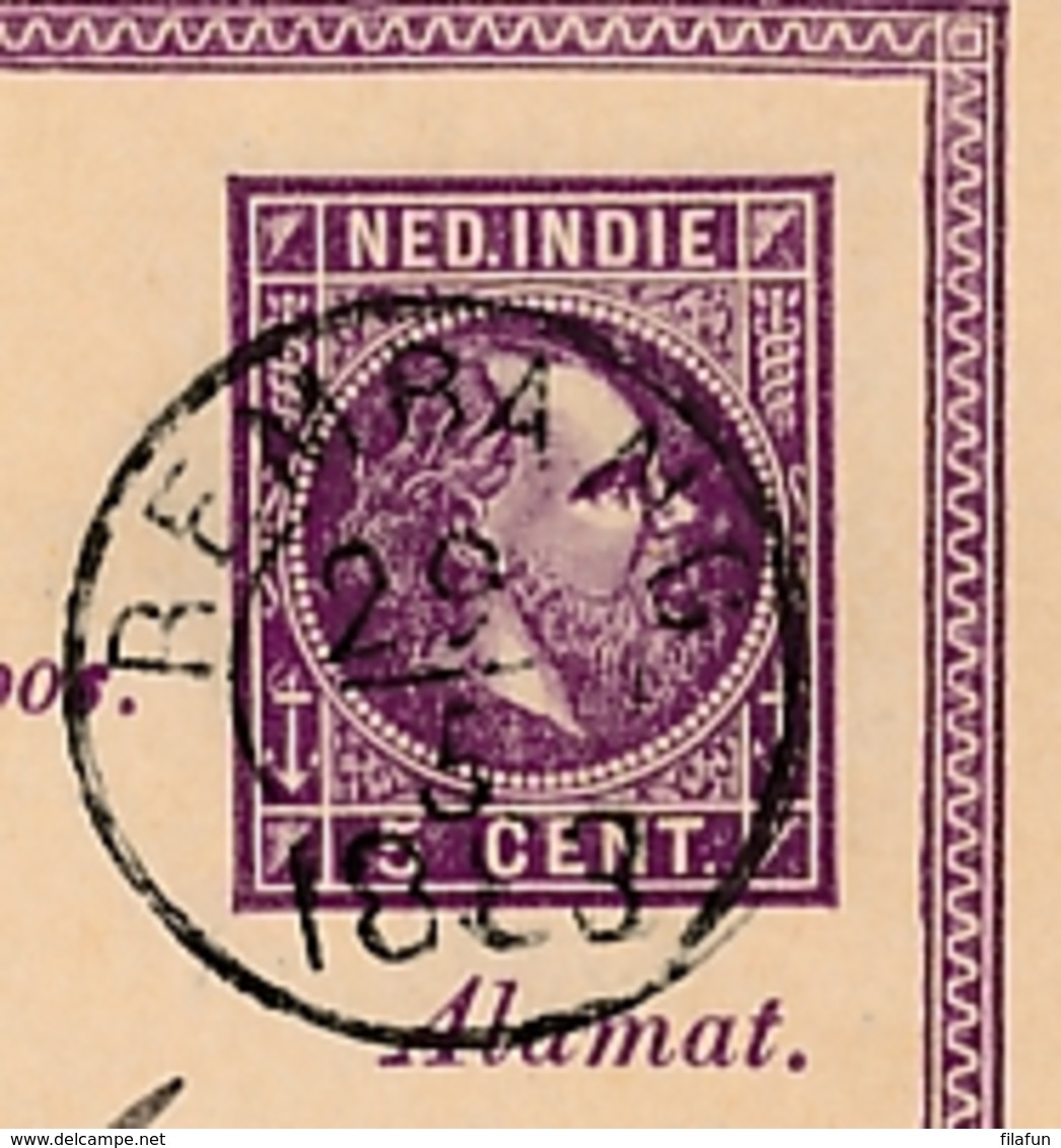 Nederlands Indië - 1883 - 5 Cent Willem III, Briefkaart G1 Van Langstempel LASEM Via KR REMBANG Naar Semarang - Niederländisch-Indien