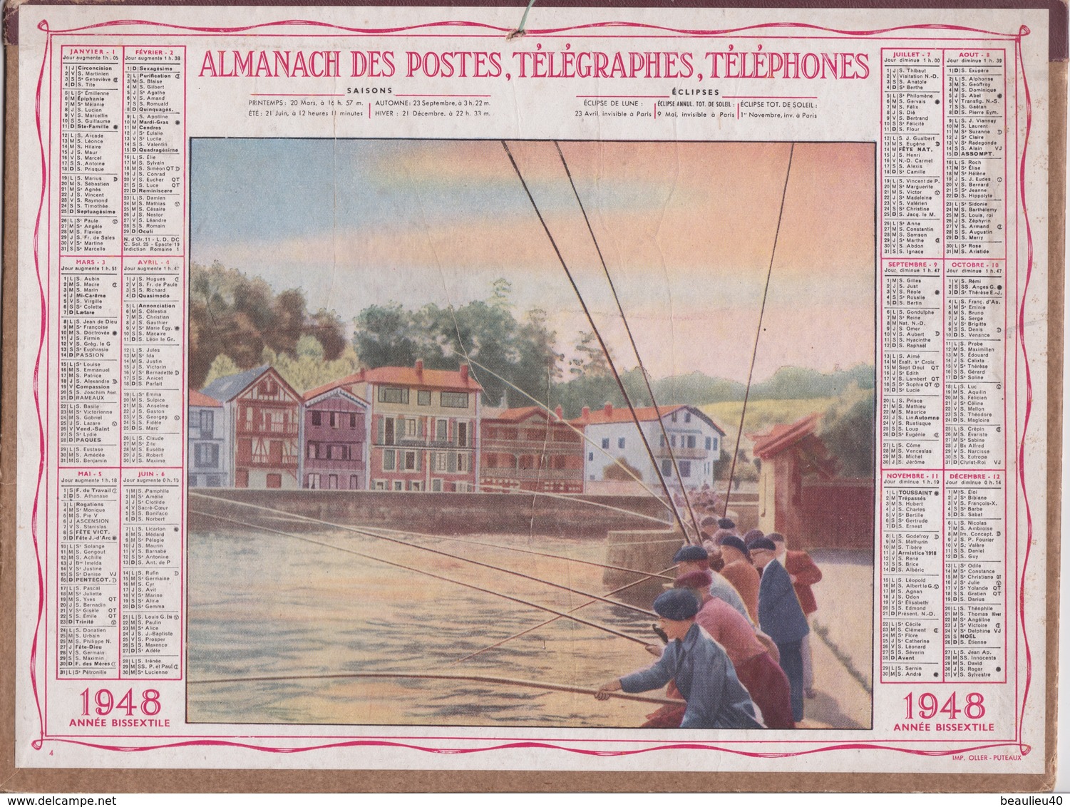 ALMANACH DES POSTES,TELEGRAPHES, TELEPHONES 1948  Année Bissextile - Grand Format : 1941-60