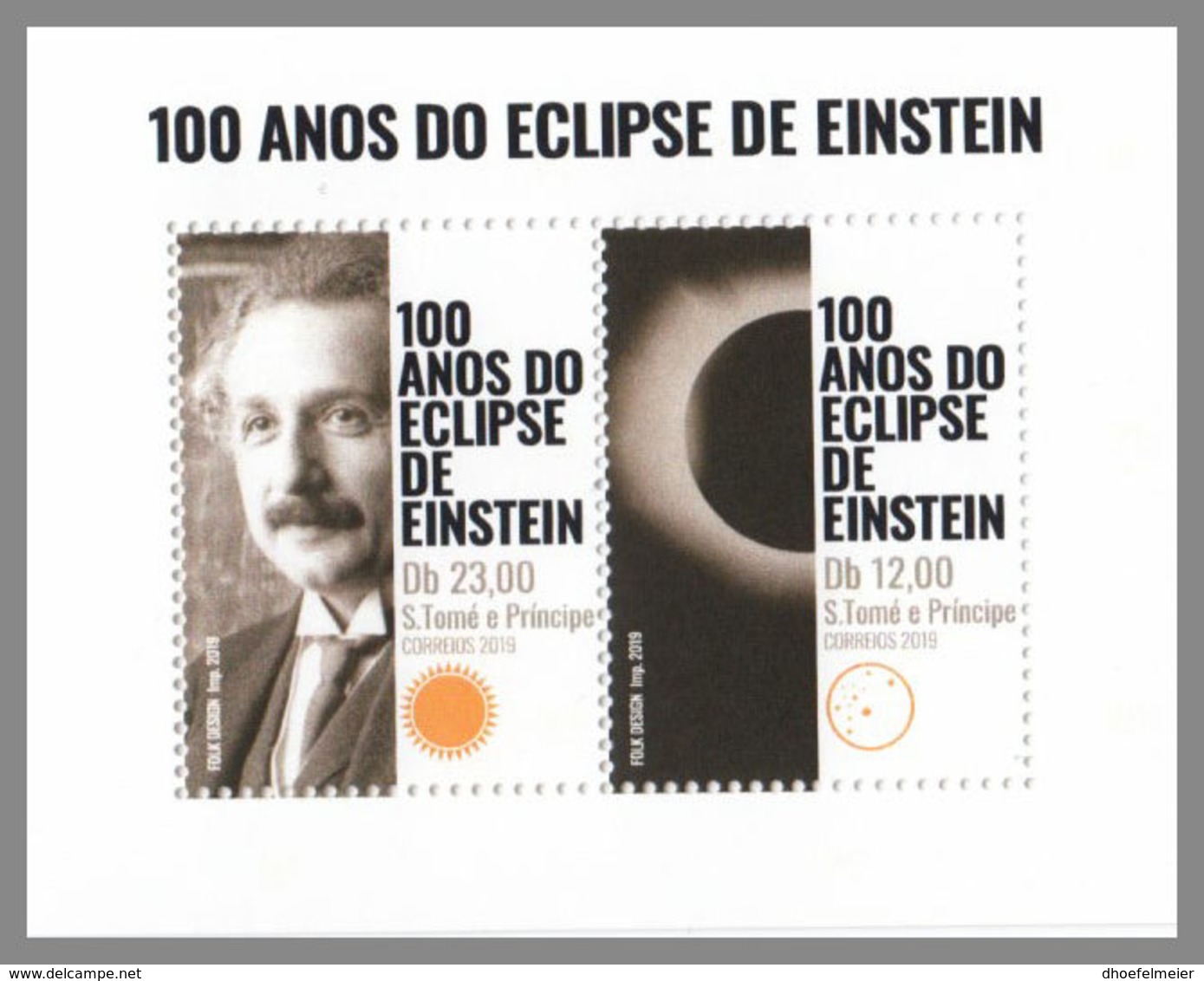 SAO TOME 2019 MNH Albert Einstein Eclipse Sonnenfinsternis M/S - OFFICIAL ISSUE - DH2008 - Albert Einstein