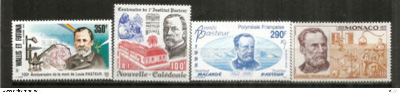 Hommage à Louis Pasteur.  4 Timbres Neufs ** Wallis Futuna,Polynésie,Monaco,Nouvelle-Calédonie. Côte 24  € - Louis Pasteur