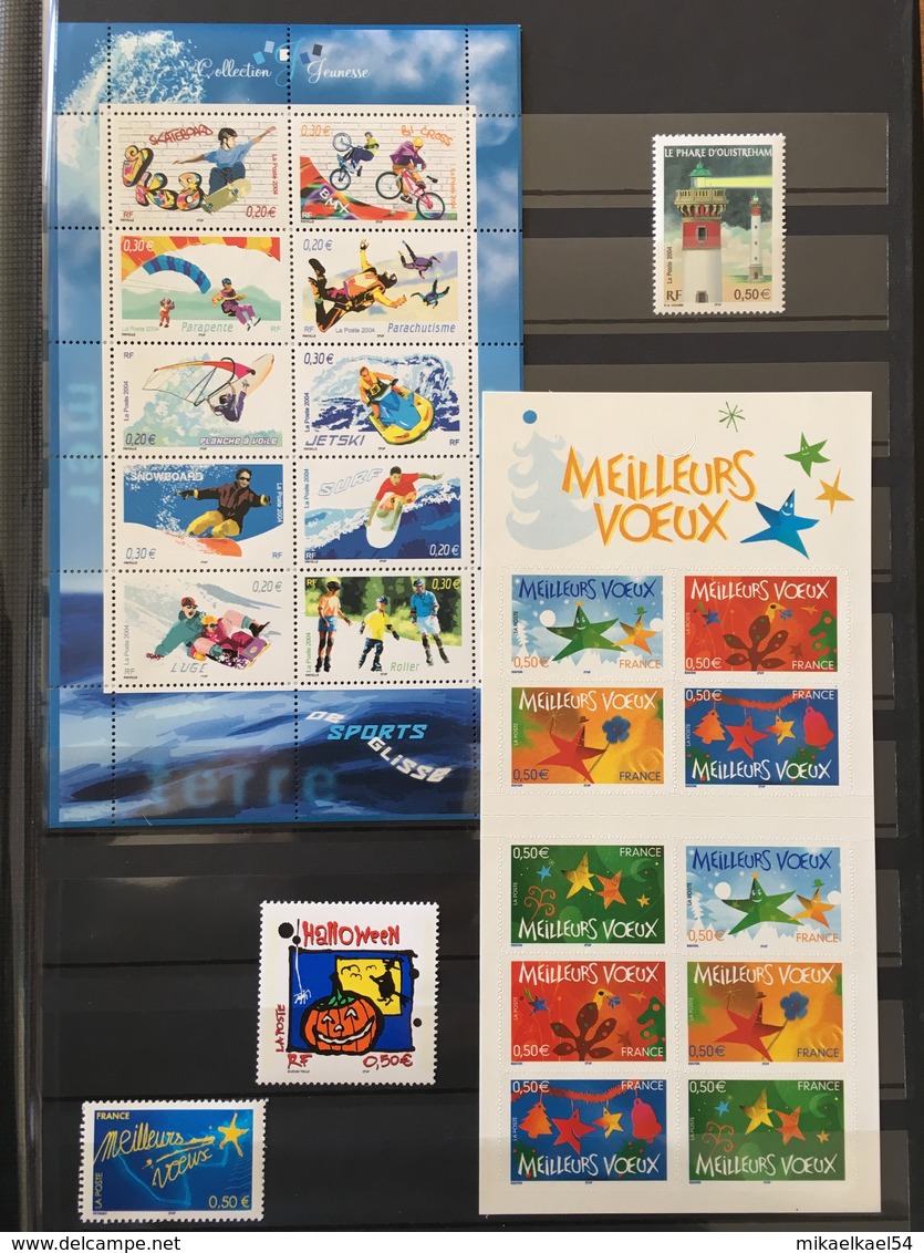 2004 ANNEE COMPLETE LUXE ** - timbres émis en feuille, adhésifs, Poste Aérienne, préoblitéré, bloc et carnet - NEUF