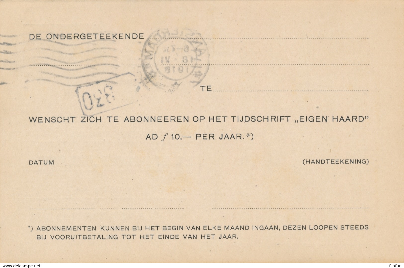 Nederland - 1918 - 2 Cent Cijfer, AntwoordBriefkaart G89 I-A - Particulier Bedrukt Tijdschrift Eigen Haard - Ongebruikt - Entiers Postaux