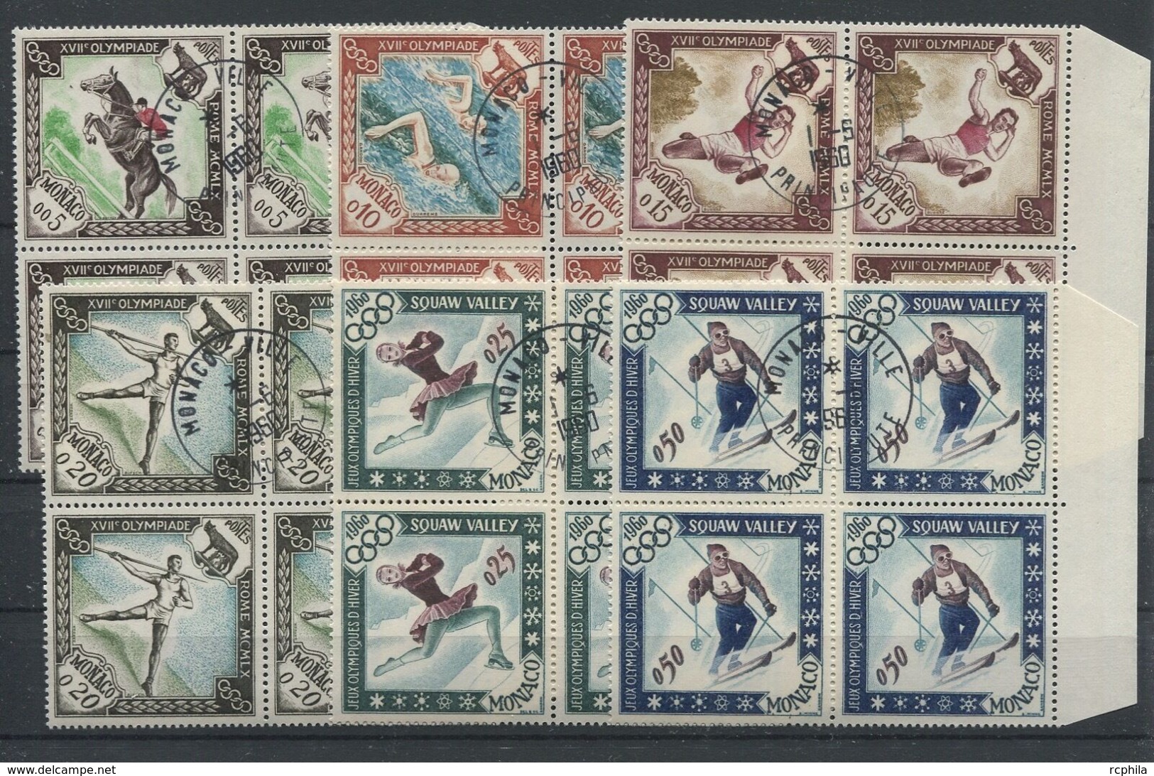 RC 15800 MONACO N° 532 / 537 COTE 32€ JEUX OLYMPIQUES DE SQUAW VALLEY BLOCS DE 4 NEUFS ET OBLITÉRÉS TB - Hiver 1960: Squaw Valley