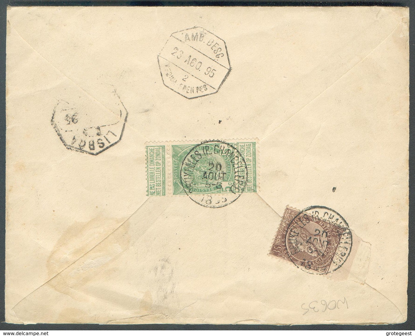 N°49-56 - 5 Centimes FIne Barbe Et 35 Centimes Em. 1884 En Affr. Complémentaire (au Verso) Sur E.P. Env. 10c.(Em. 1869) - Enveloppes