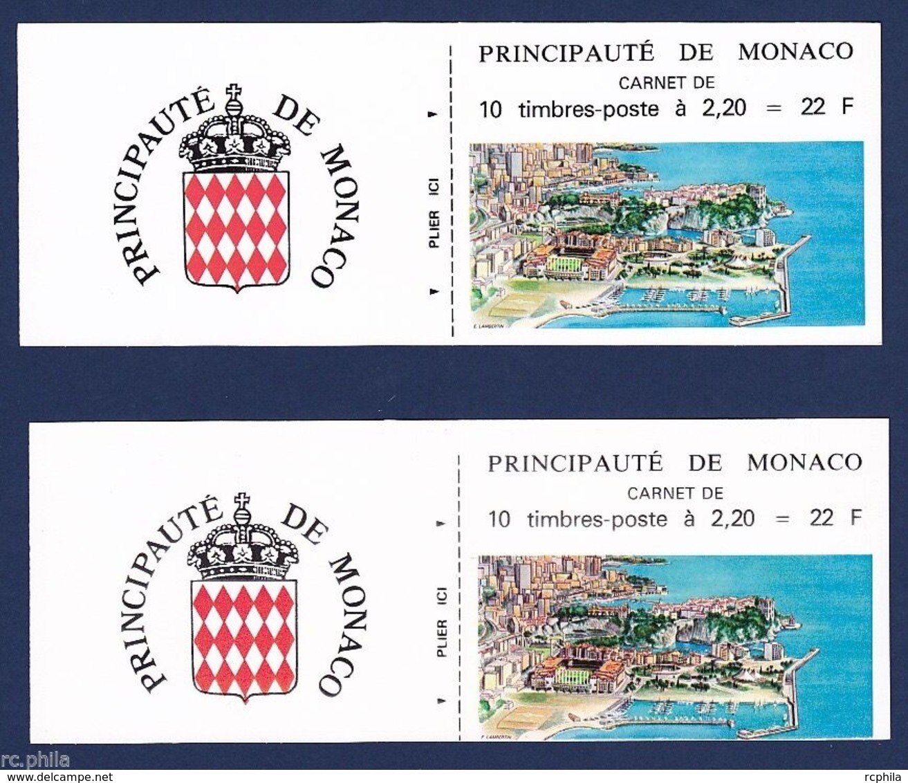 RC 15813 MONACO CARNETS N° 1 ARMOIRIES 2F20 REPERES ELECTRONIQUES A DROITE ET A GAUCHE NEUF ** MNH - Libretti