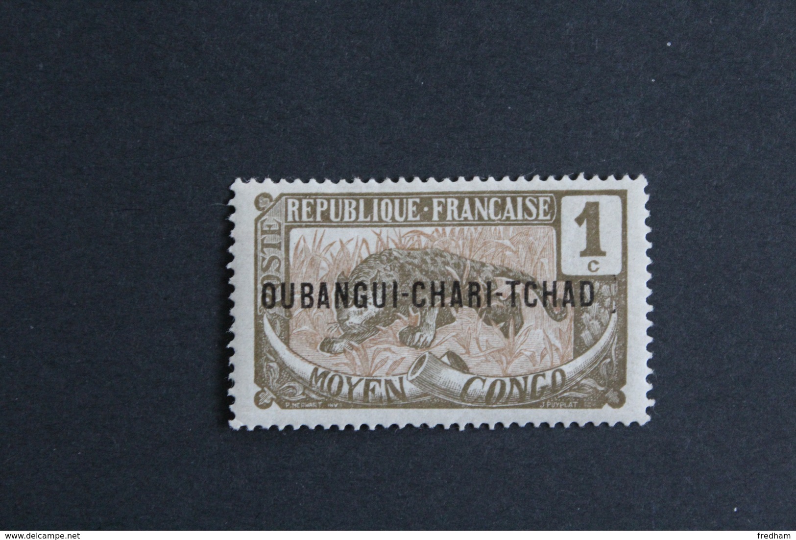 OUBANGI 1915 Y&T NO 1 ,1C PANTHERE GRIS-OLIVE ET BISTRE SURCHARGE  NEUF*.. - Neufs