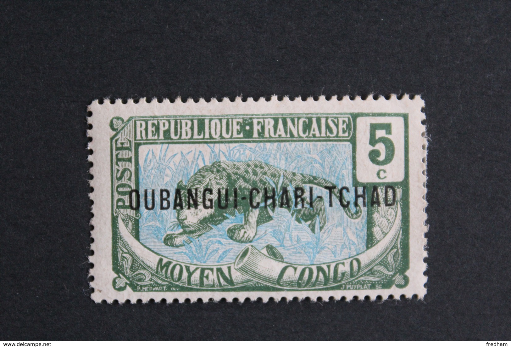 OUBANGI 1915 Y&T NO 4 ,5C PANTHERE VERT ET BLEU  SURCHARGE  NEUF*.. - Neufs