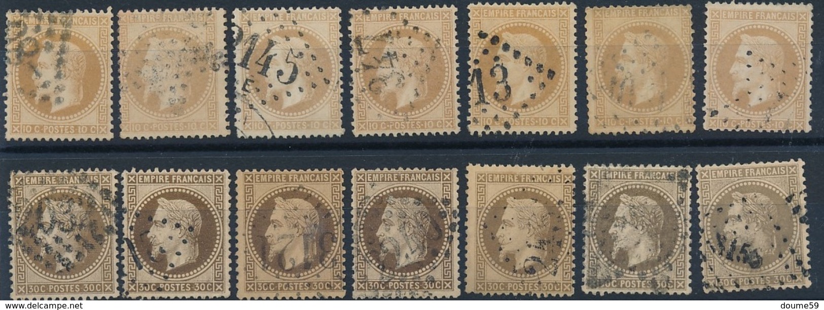 DH-228: FRANCE: Lot Avec "NAPOLEON" N°28 (7) + N°30(7) Obl - 1863-1870 Napoleone III Con Gli Allori