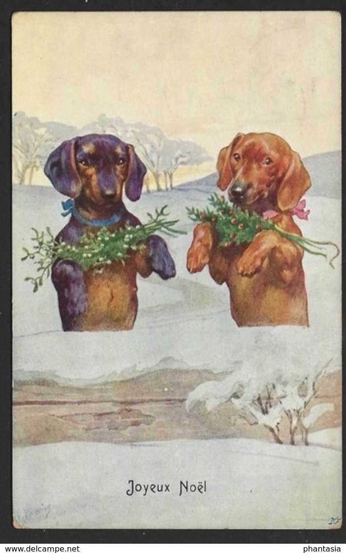 Teckel - Dashond - Daschond - Tekkel - Basset - Dog - Joyeux Noel - 1911 - Chiens