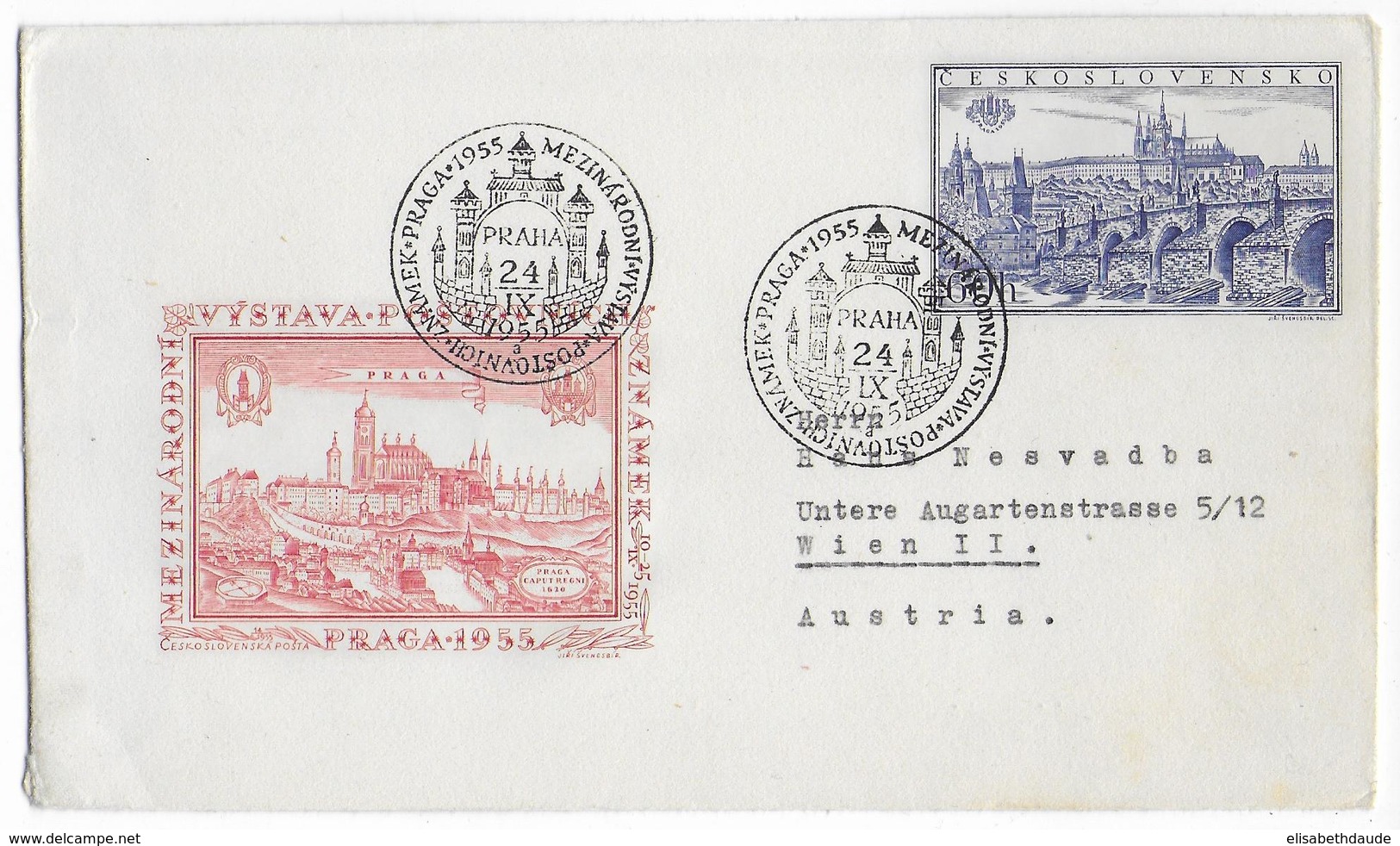 TCHECOSLOVAQUIE - 1955 - ENVELOPPE ENTIER POSTAL ILLUSTREE SPECIAL EXPO De PRAGUE ! => WIEN - Covers