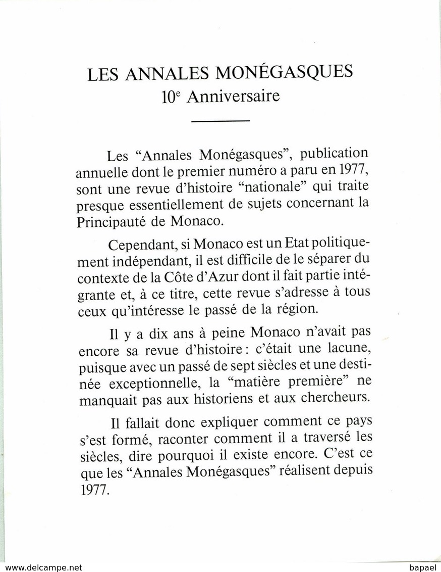 Annales Monegasques - Publication Des Archives Du Palais Princier - Documents Historiques