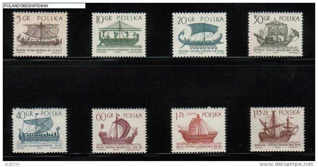 POLAND 1965 SAILING SHIPS SERIES 3 SET OF 8 NHM Wooden Boats Sea Maritime Travel - Schiffe