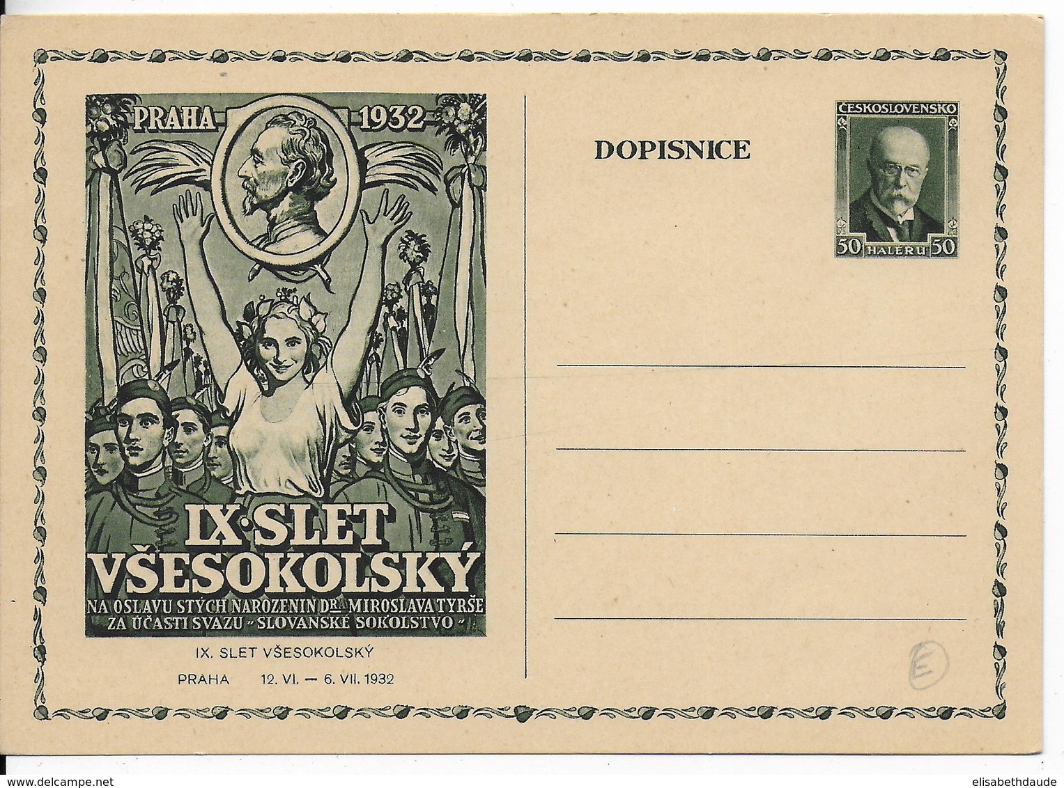 TCHECOSLOVAQUIE - 1932 - CARTE ENTIER POSTAL ILLUSTREE - BILDPOSTKARTE - CONGRES SOKOL - Postales