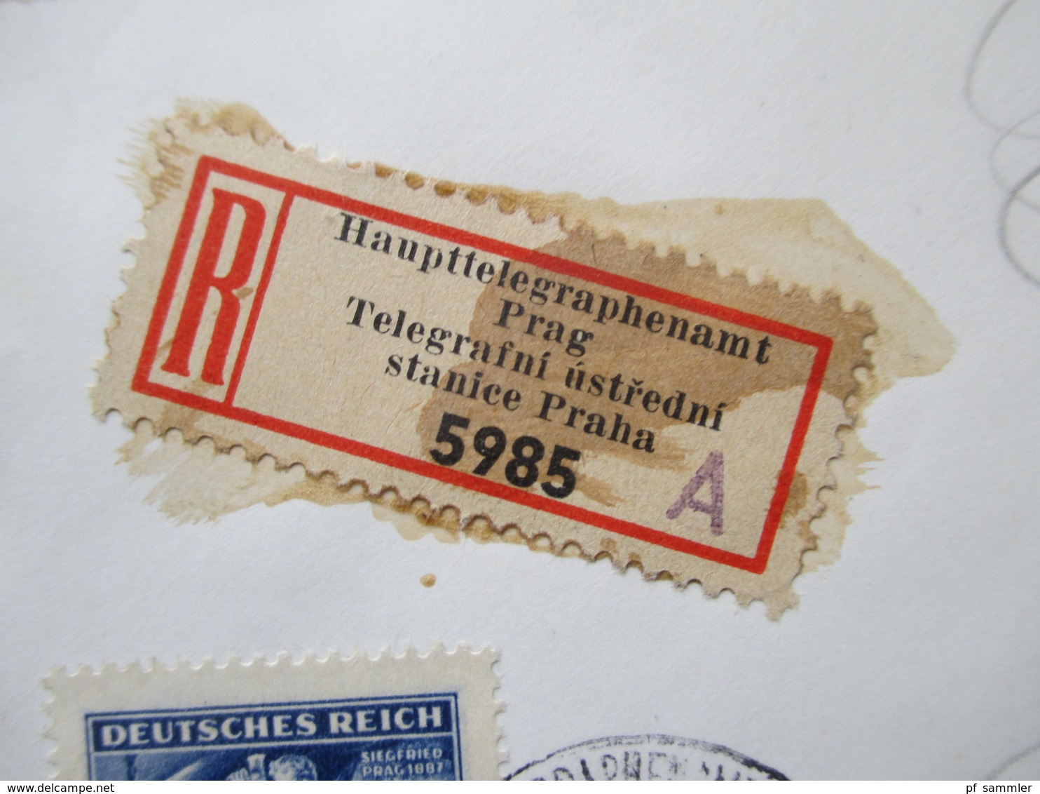 Böhmen und Mähren 1943 Geburtstag Wagner Nr. 128-130 Satzbrief Einschreiben Haupttelegraphenamt Prag Burgkaserne