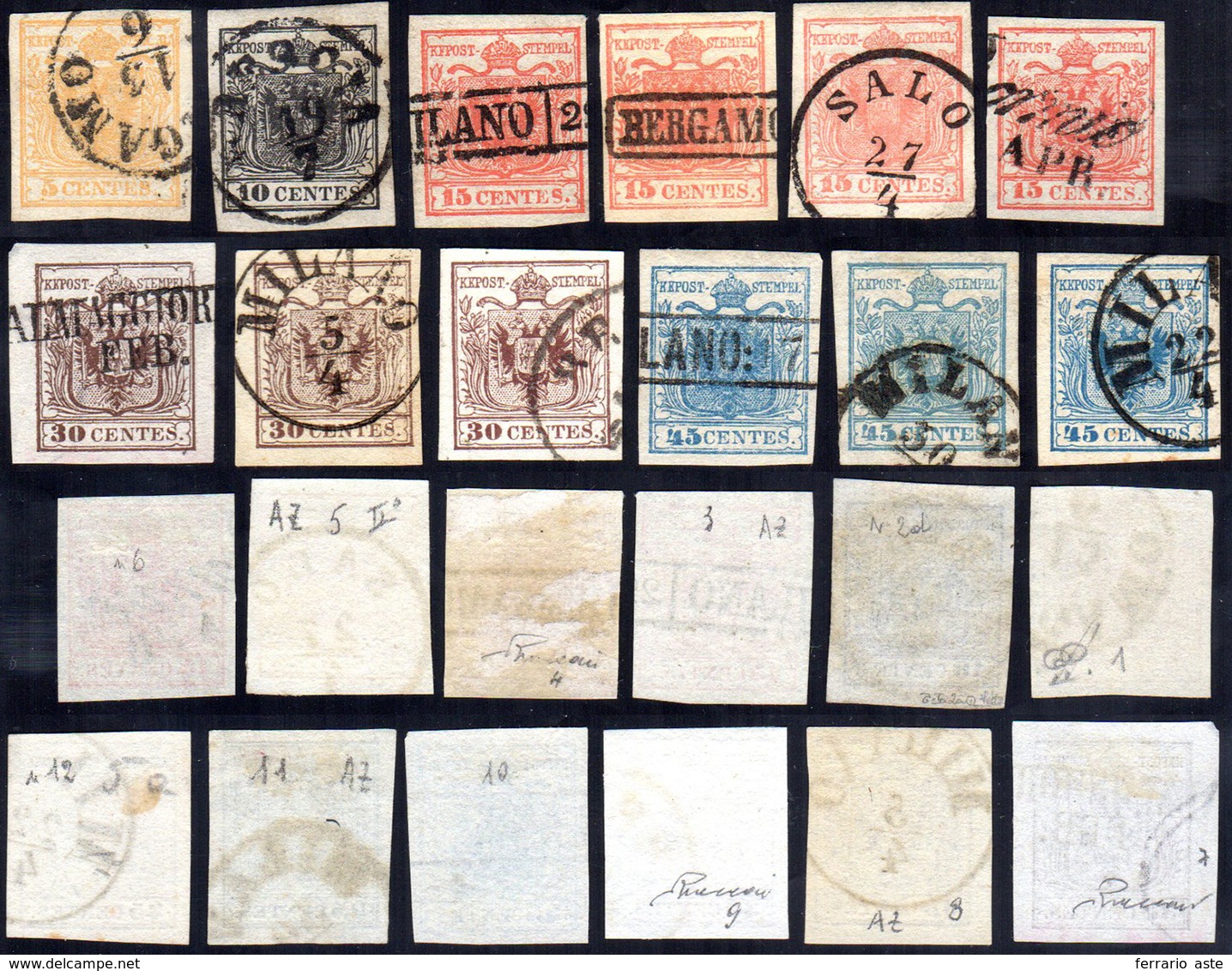 1850 - I Emissione, Carta A Mano (1/12), Usati, Perfetti. Diversi Esemplari Firmati Da Noti Periti.... - Lombardo-Vénétie