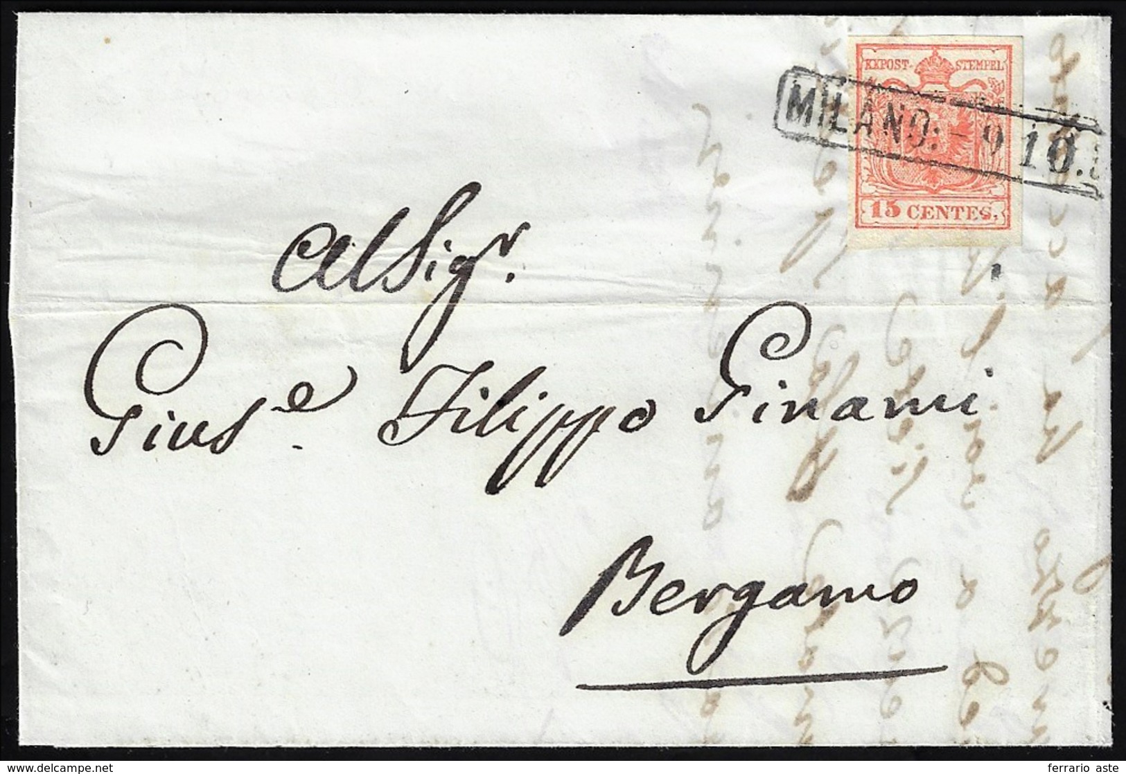 1852 - 15 Cent. Rosso Vermiglio, II Tipo, Carta A Mano, Varietà "s" Molto Deformata (4f), Perfetto, ... - Lombardo-Vénétie