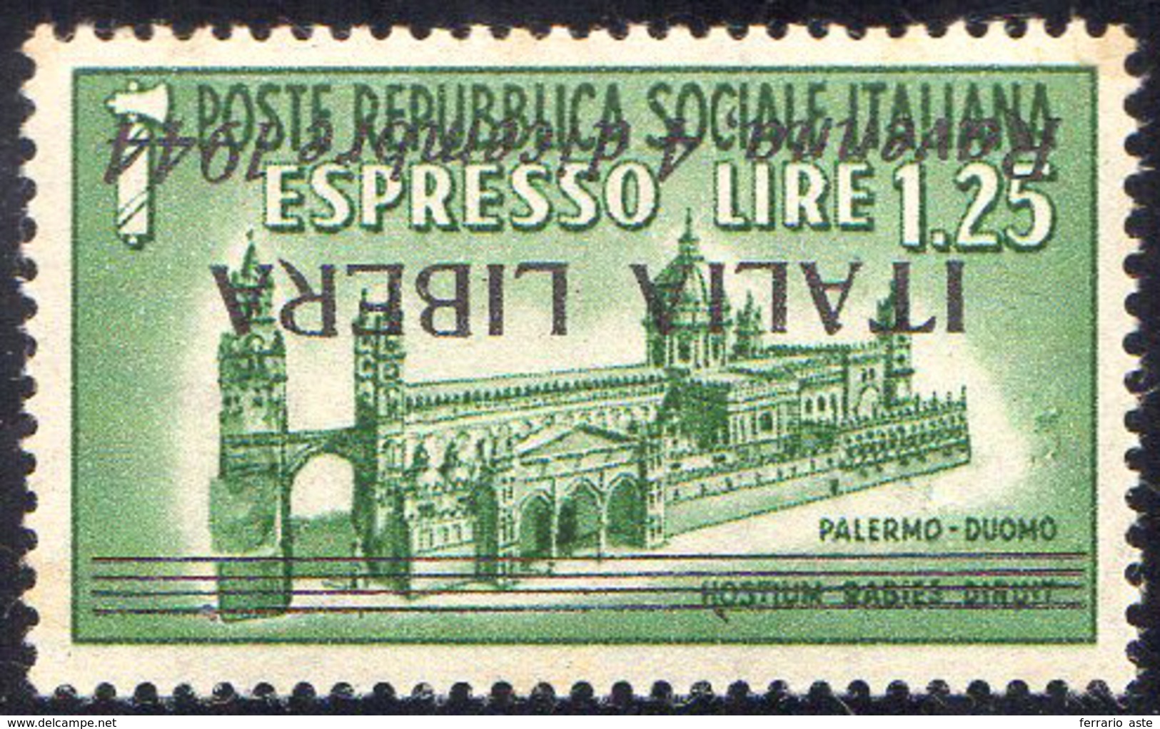 RAVENNA 1944 - 1,25 Lire Espresso, Soprastampa Capovolta (CEI 9a, €9.000), Gomma Integra, Perfetto.... - Comité De Libération Nationale (CLN)