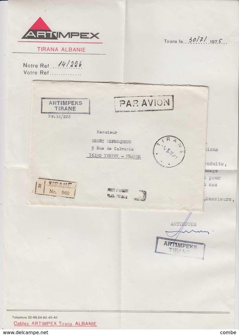 FULL LETTER. ALBANIE. 1975. ARTIMPEX. TIRANA  TO FRANCE  / 2 - Albania