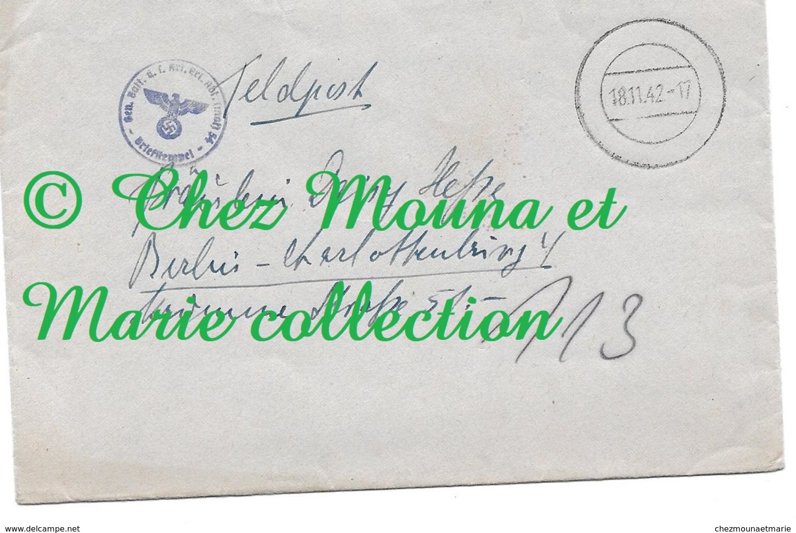 1942 FELDPOST  54 - HALBENDORF DAISY HESSE BERLIN CROIX GAMMEE SUR ENVELOPPE TAMPON BLEU - Briefe U. Dokumente