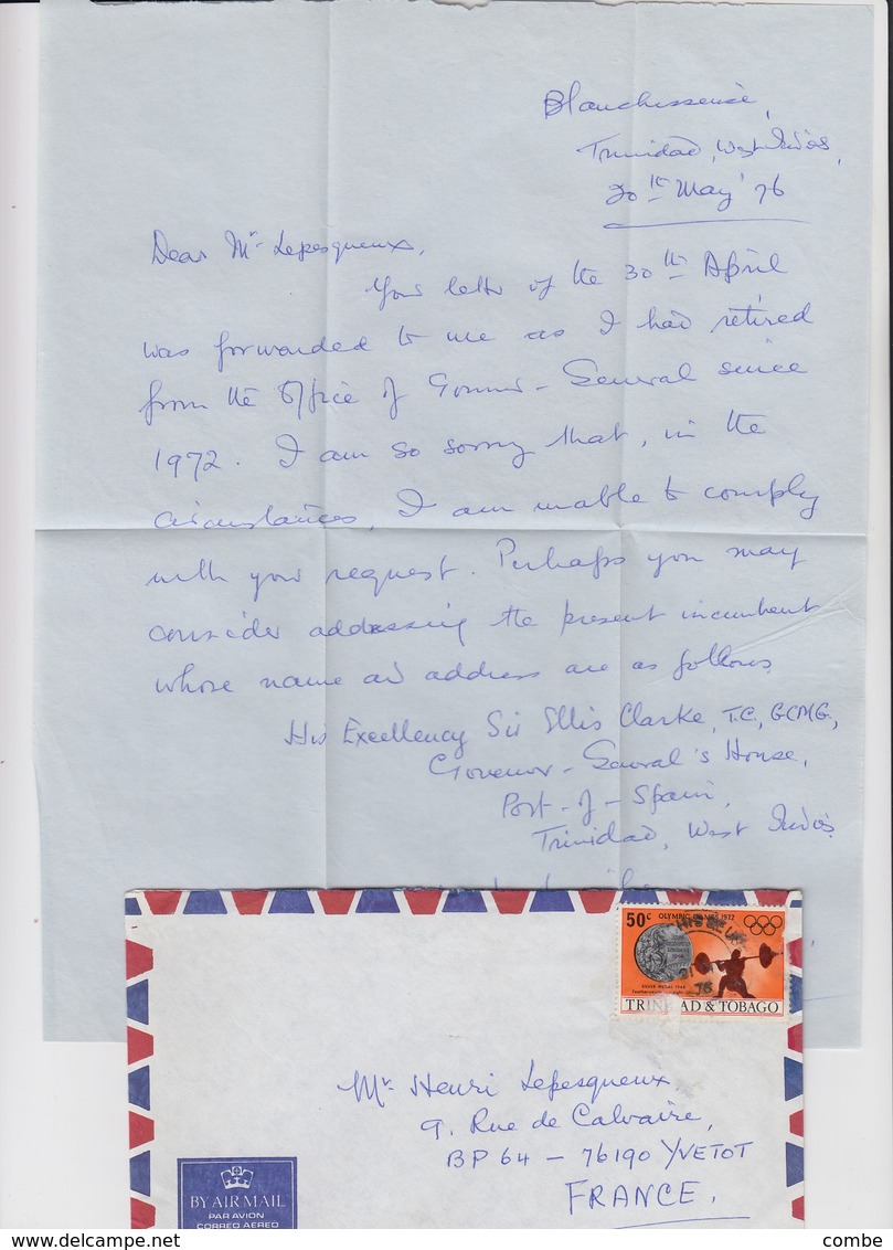FULL LETTER.  TRINIDAD AND TOBAGO. 1976. BLANCHISSERIE. PORT SPAIN TO FRANCE  / 2 - Trinité & Tobago (1962-...)