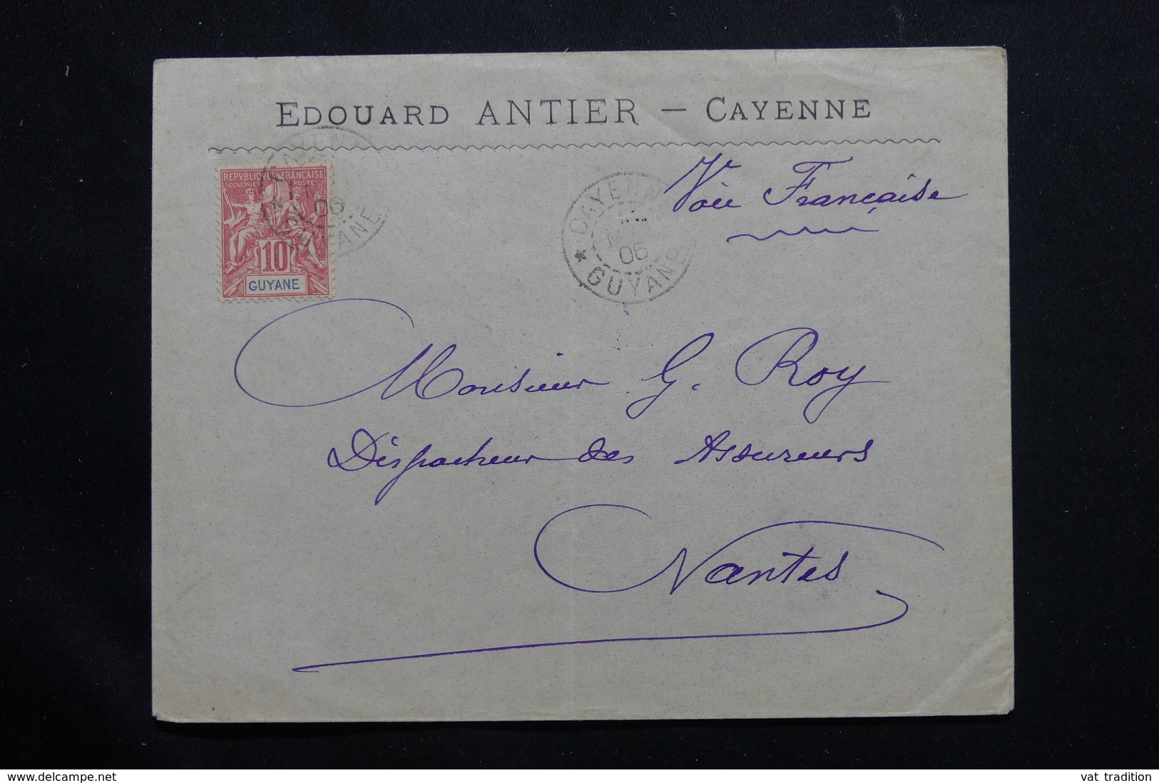 GUYANE - Enveloppe Commerciale De Cayenne Pour Nantes En 1906, Affranchissement Type Groupe - L 54482 - Storia Postale