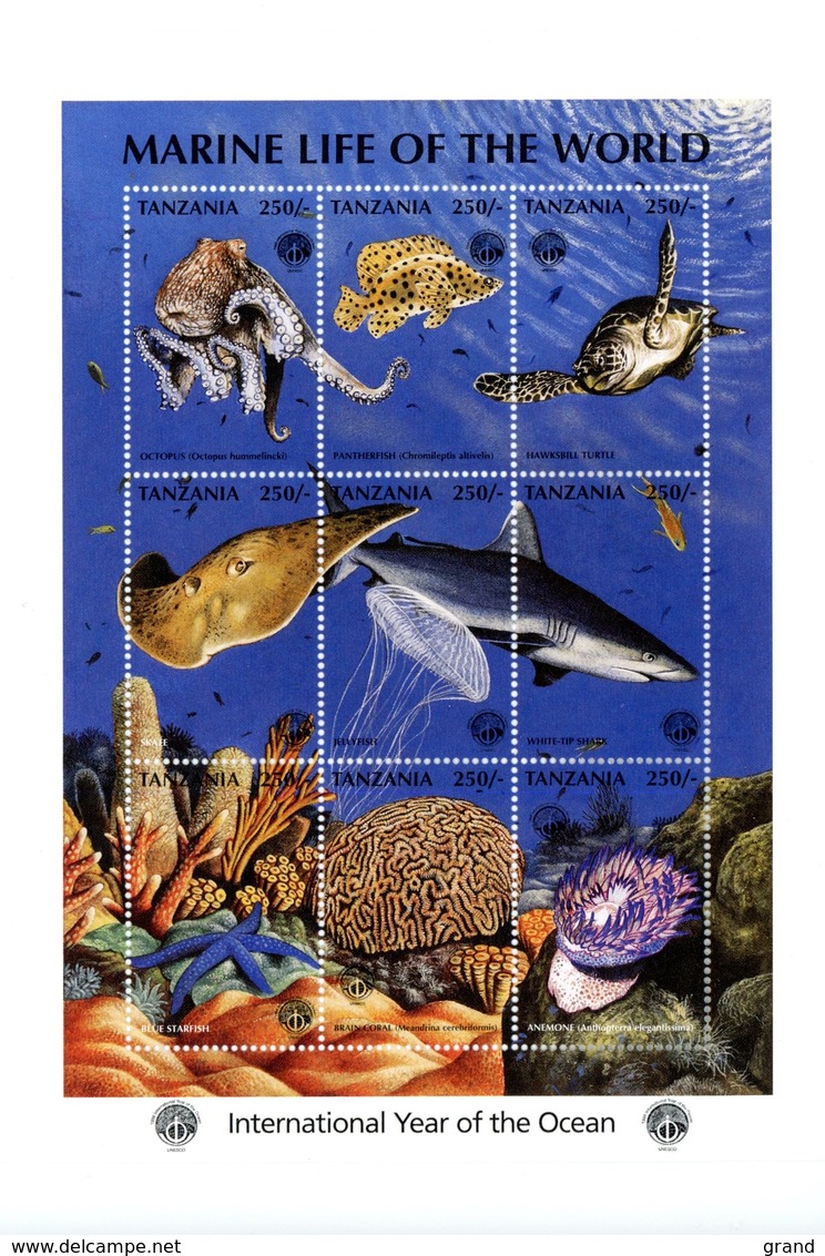 Tanzanie 1998-Tortue,poulpe,requin,coquillage,coraux -Année Intern Des OcéansYT 2451/59-Feuillet***MNH - Vie Marine