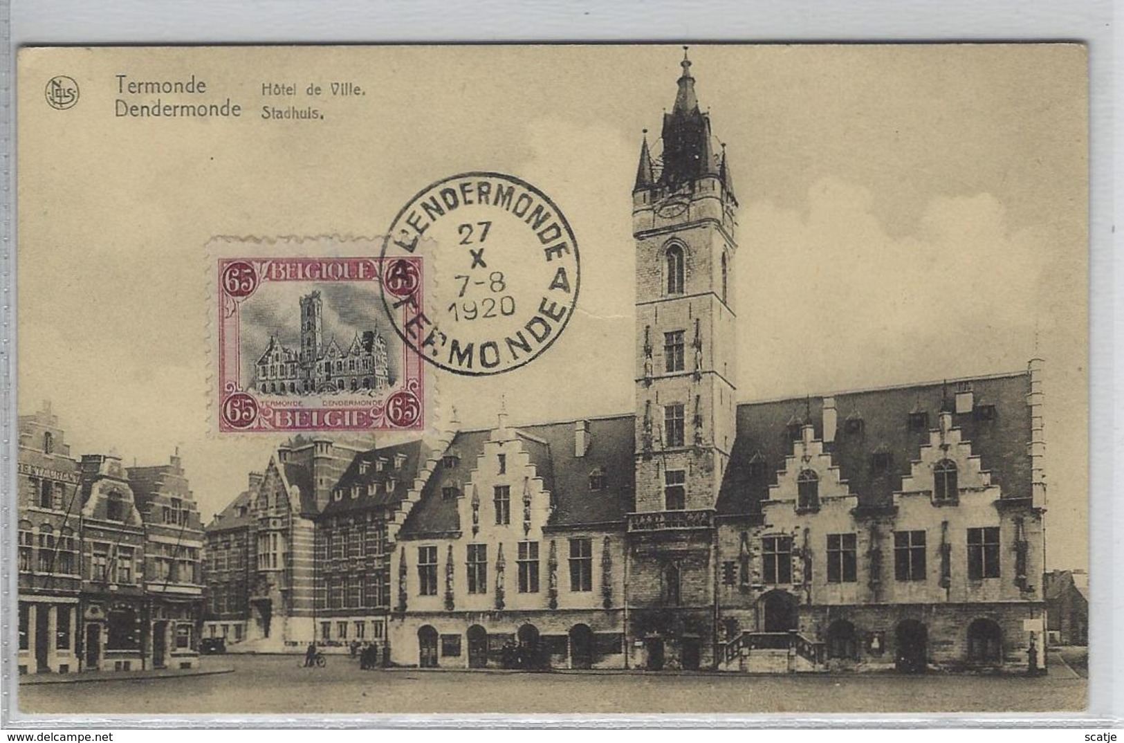 Termonde   -   Dendermonde   -   1914 - 1918   W.O. I  -   Hôtel De Ville  -  Maximumkaart!   -   1920   Naar   Berchem - 1905-1934