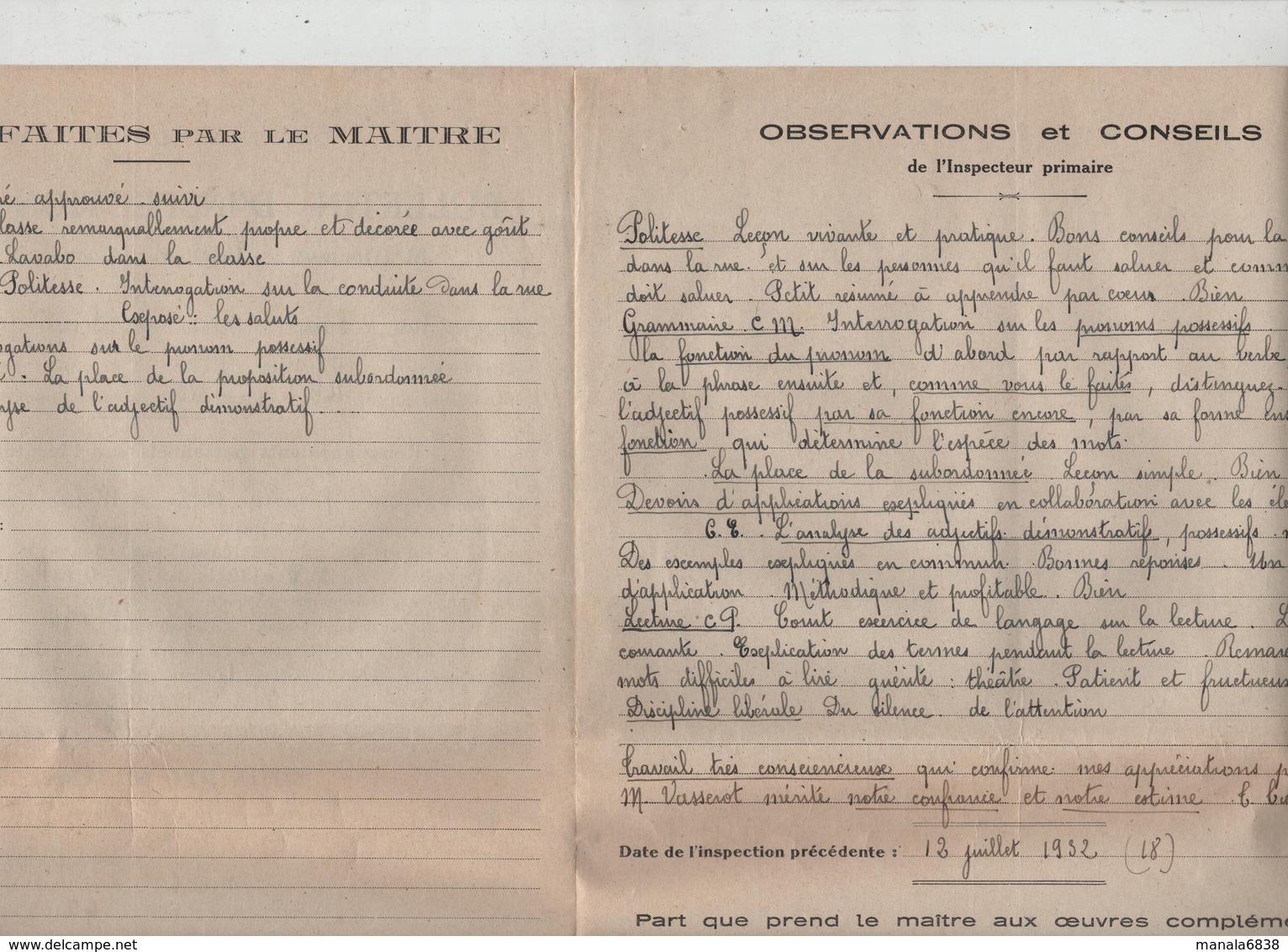 Bulletin D'Inspection Vasserot Puy Saint Pierre Le Pinet 1933 école Observations Situation Matérielle - Non Classés