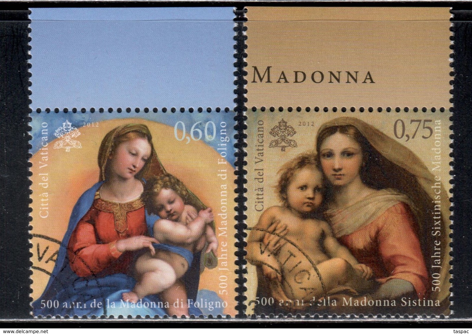 Vatican 2012 Mi# 1733-1734 Used - 500 Years Of The Madonna Of Foligno And The Sistine Madonna - Usati