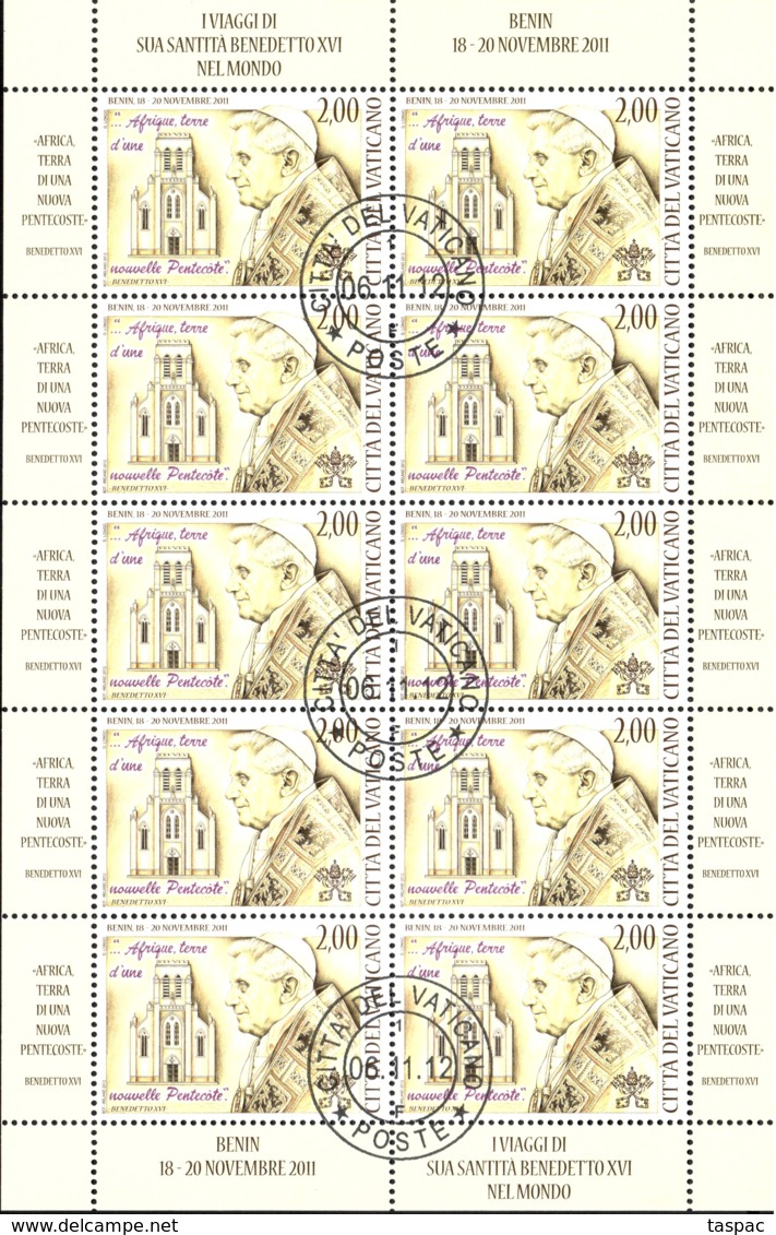 Vatican 2012 Mi# 1748-1752 Kleinbogen Used - Set Of 5 Sheets Of 10 (2 X 5) - Pope's Travels In 2011 - Oblitérés