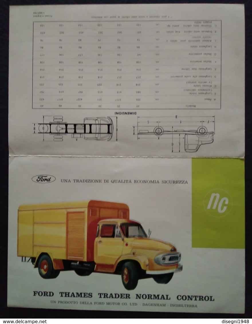 08971 "FORD THAMES NORMAL CONTROL - MOD. 20 / 30 / 40 - FORD UK - FINE ANNI '50" VOLANTINO PIEGH. ORIGINALE - Trucks