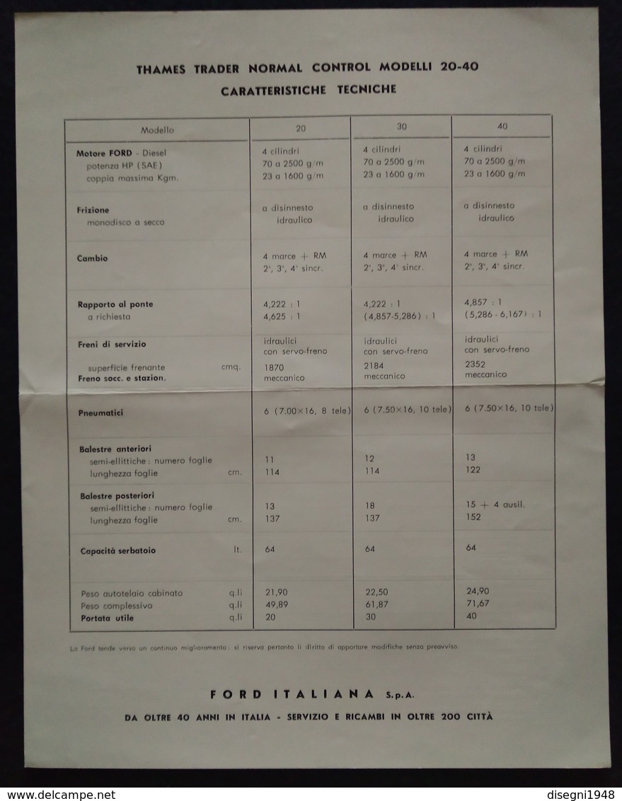 08971 "FORD THAMES NORMAL CONTROL - MOD. 20 / 30 / 40 - FORD UK - FINE ANNI '50" VOLANTINO PIEGH. ORIGINALE - Camion