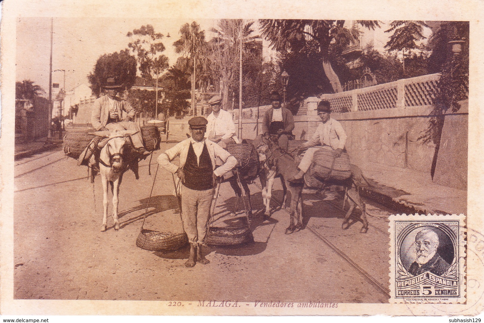 ESPANA : YEAR 1931 : ORIGINAL VINTAGE BLACK & WHITE PHOTO CARD : UNUSED WITH POSTAL MARKING : MALAGA - Covers & Documents