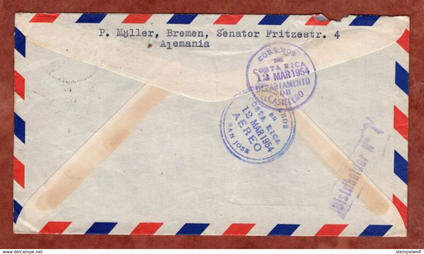 Luftpost, Posthorn, Bremen Nach San Jose Costa Rica 1954 (91653) - Briefe U. Dokumente