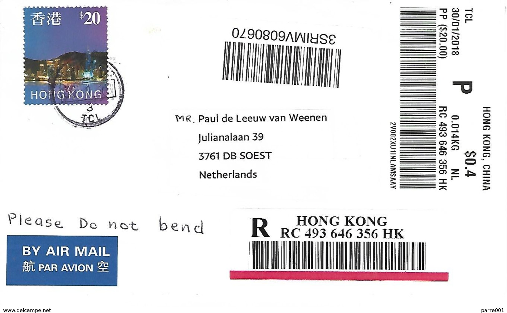 Hong Kong 2018 TCL Meter "Integrated Post Services System" Registered Cover - Lettres & Documents