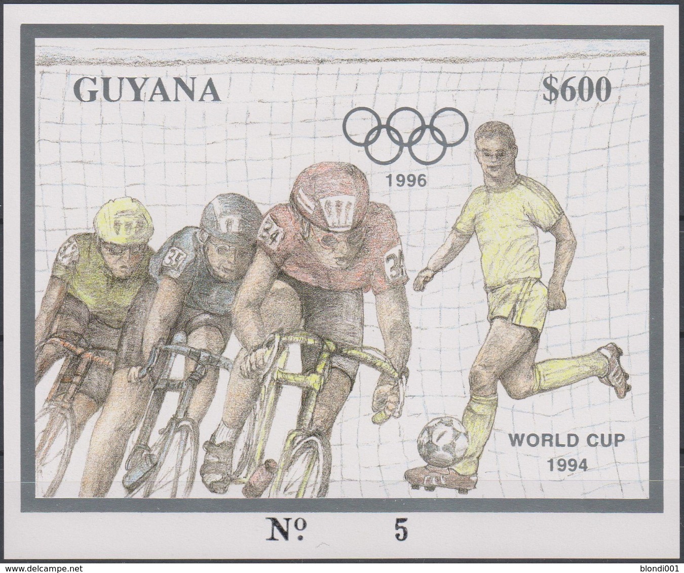 Soccer World Cup 1994 - Cycling - GUYANA - S/S Imp. Gold MNH - 1994 – Stati Uniti