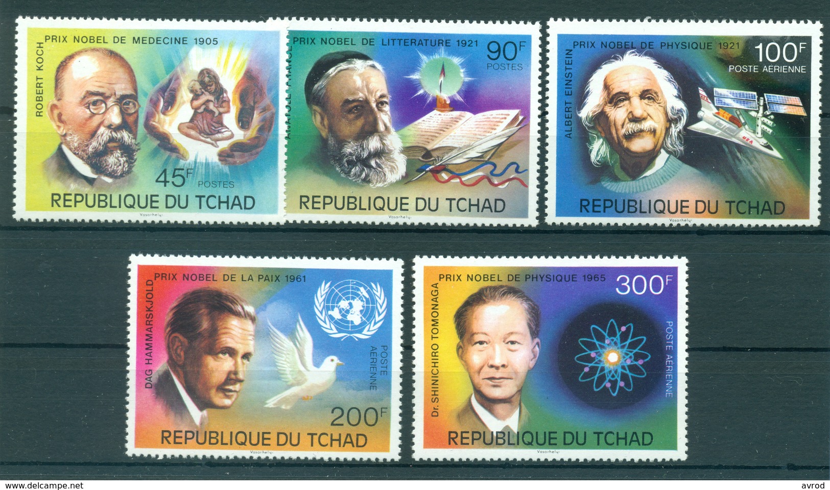 CHAD * 1976 * Complete Set 5 Stamps * MNH** Nobel Prize Winners - Mi.No 763-767 - Chad (1960-...)